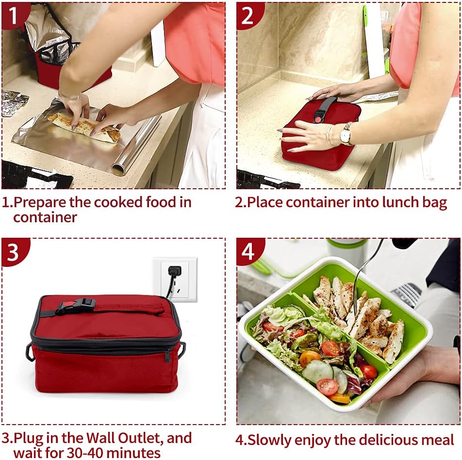 Portable Oven, 110V Portable Food Warmer Personal Portable Oven Mini Electric Heated Lunch Box for Reheating & Raw Food Cooking in Office, Travel, Potlucks and Home Kitchen (Red)