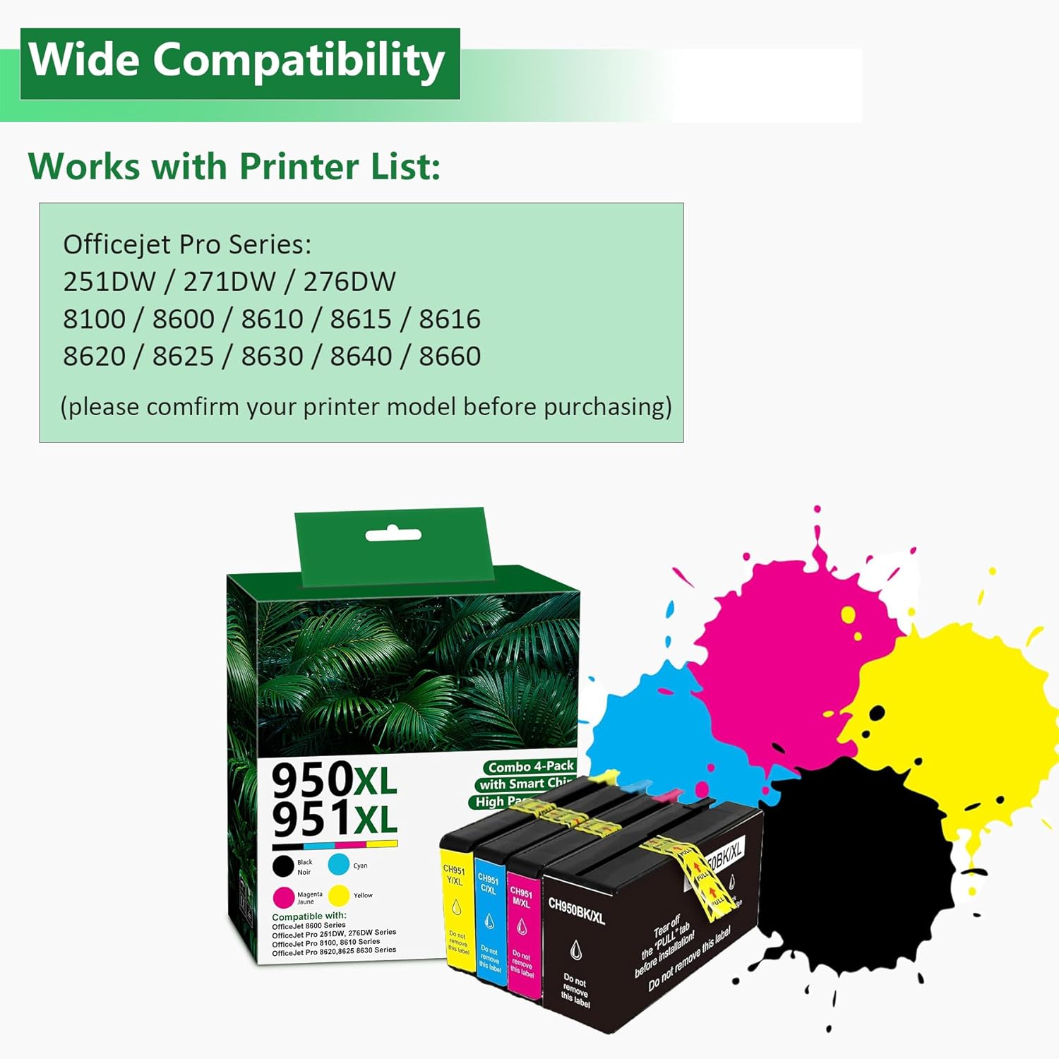 950XL and 951XL Ink Cartridges Combo Pack High-yield Replacement for HP 950XL 951 4 Pack Compatible with OfficeJet Pro 8600 8610 8615 8620 8625 8100 8630 8660 276DW 251DW, Black Cyan Magenta Yellow