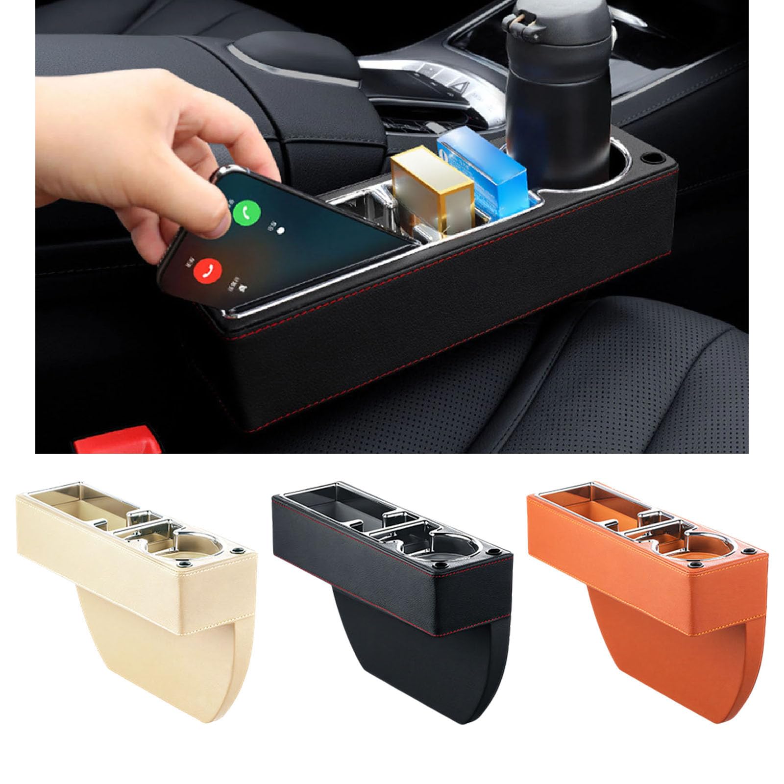 Funzionale unità portaoggetti per Auto in Pelle con Uso Combinato Come portabicchieri e Porta Oggetti Adatta a Molti Modelli seggiolini Auto