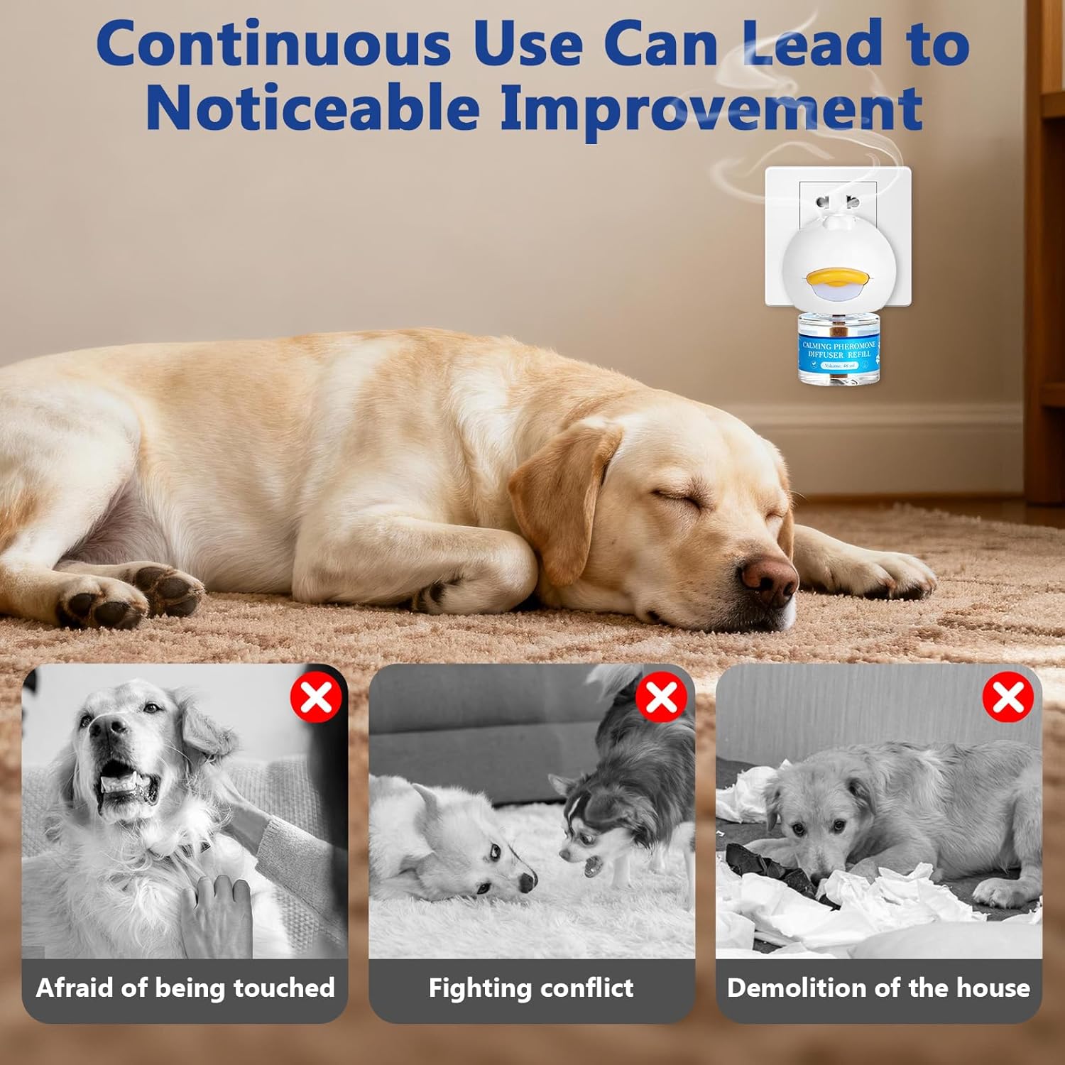 Dog Calming Diffuser - Dog Pheromones Calming Diffuser, Relieves Stress & Anxiety Fighting Scratching Barking, Help Train Dogs To Pee, Dogs Pet Supplies With 1 Plug In+2 Pack 48ml Refill (3in1), N3