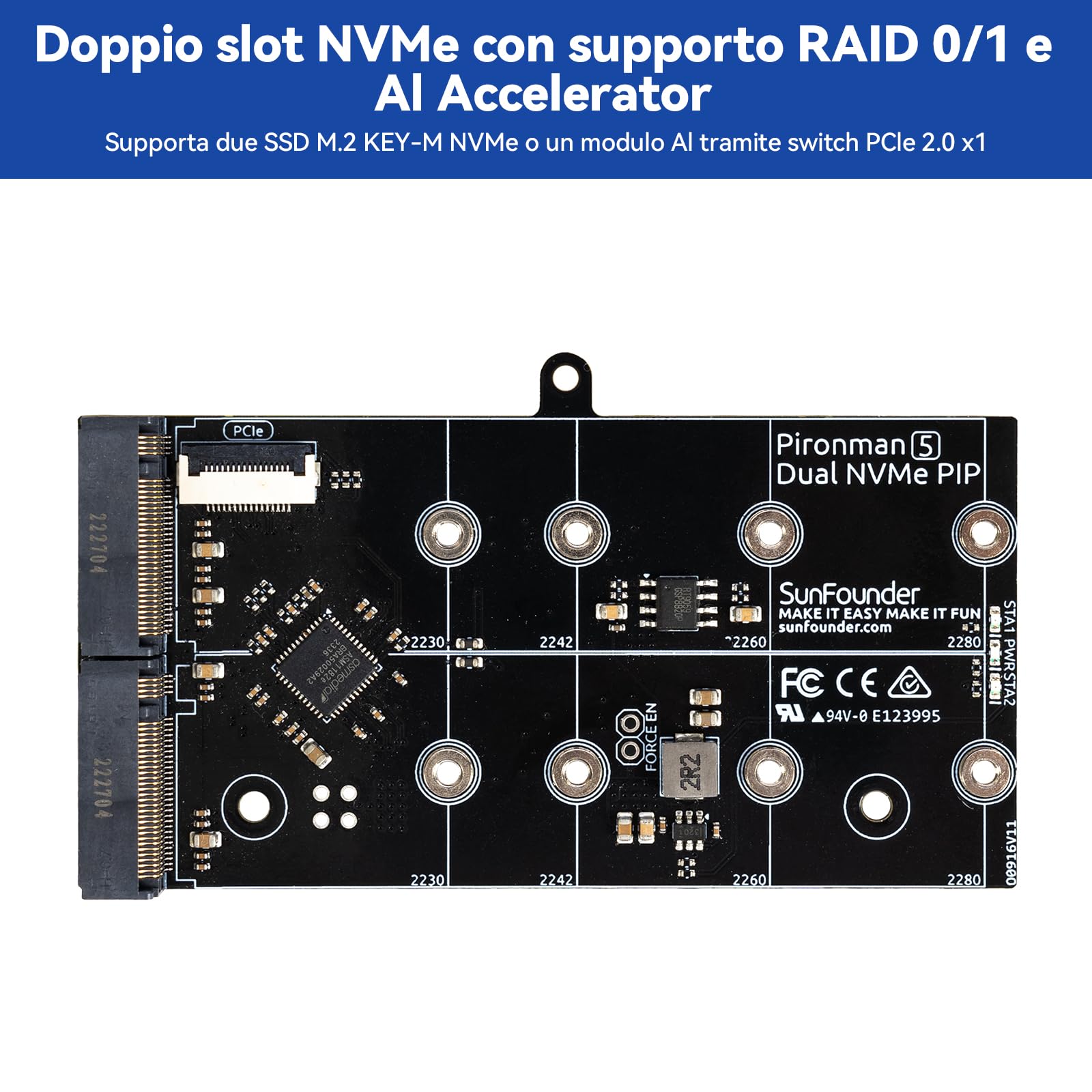 Pironman 5-MAX NVMe M.2 SSD PCIe Alloggiamento Raspberry Pi 5 NAS RAID 0/1 AI Acceleratore Hailo-8L PWM Ventole RGB 0,96" OLED Spegnimento sicuro HDMI (RPI5 non incluso)