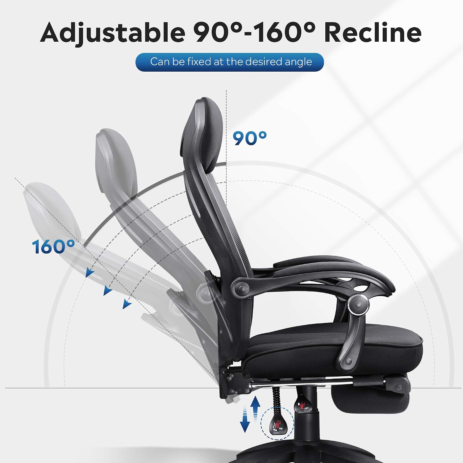 DEVAISE Ergonomics Recliner Office Chair, High Back Mesh Computer Desk Chair with Adjustable Lumbar and Footrest Support, Black
