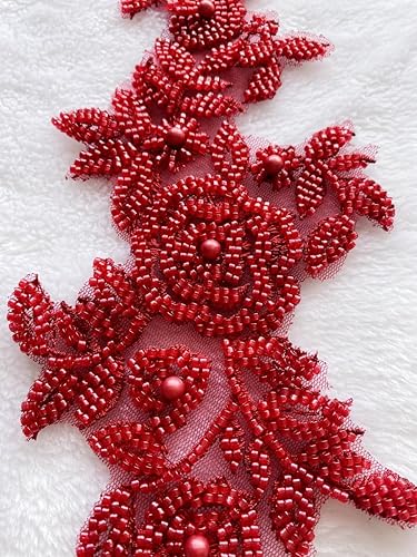 Vista 55 de PLune Apliques de encaje con cuentas, parches perfectos para vestidos de boda, accesorios de ropa, un par/bolsa, 5.5 x 12.9 pulgadas (blanco)