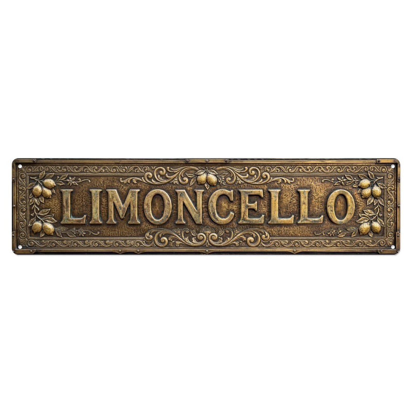 Limoncello Stamped Brass Italian Metal Tin Skinny Sign Plaque Wall Decor for Cafe, Club Bar, Office, Home Garden Metal Poster 4x16Inch