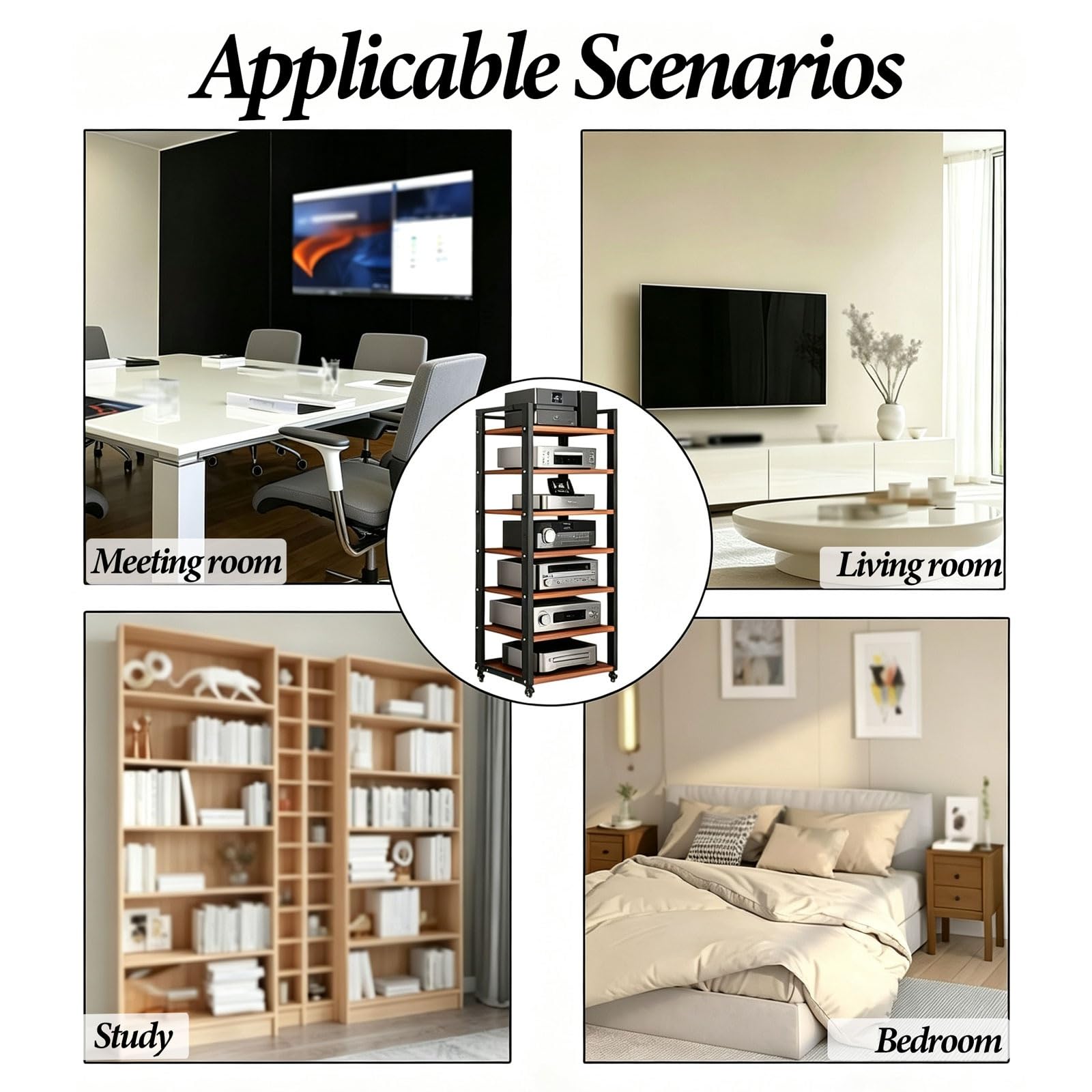 Estante for componentes de Audio de Alta Resistencia, Estante móvil for Multimedia con Ruedas, Soportes y Racks for Equipos de Sonido, Ideal for Salas de Juegos, grabación(Negro)