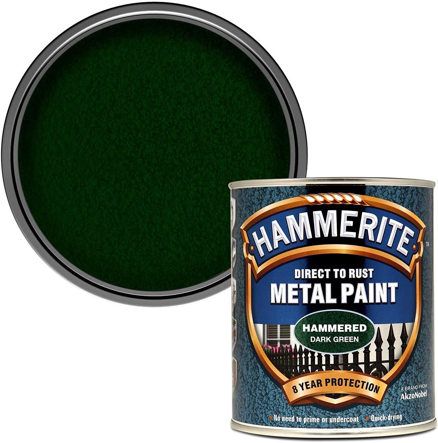AMK® Hammerite Hammered Dark Green Direct To Rust Metal Paint Tin 750ml