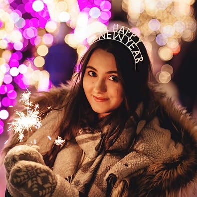 FRCOLOR Happy New Year Headband Tiara Rhinestone New Year Eve Hair Hoop Decorative Crystal Headwear Christmas Party Supplies for Women
