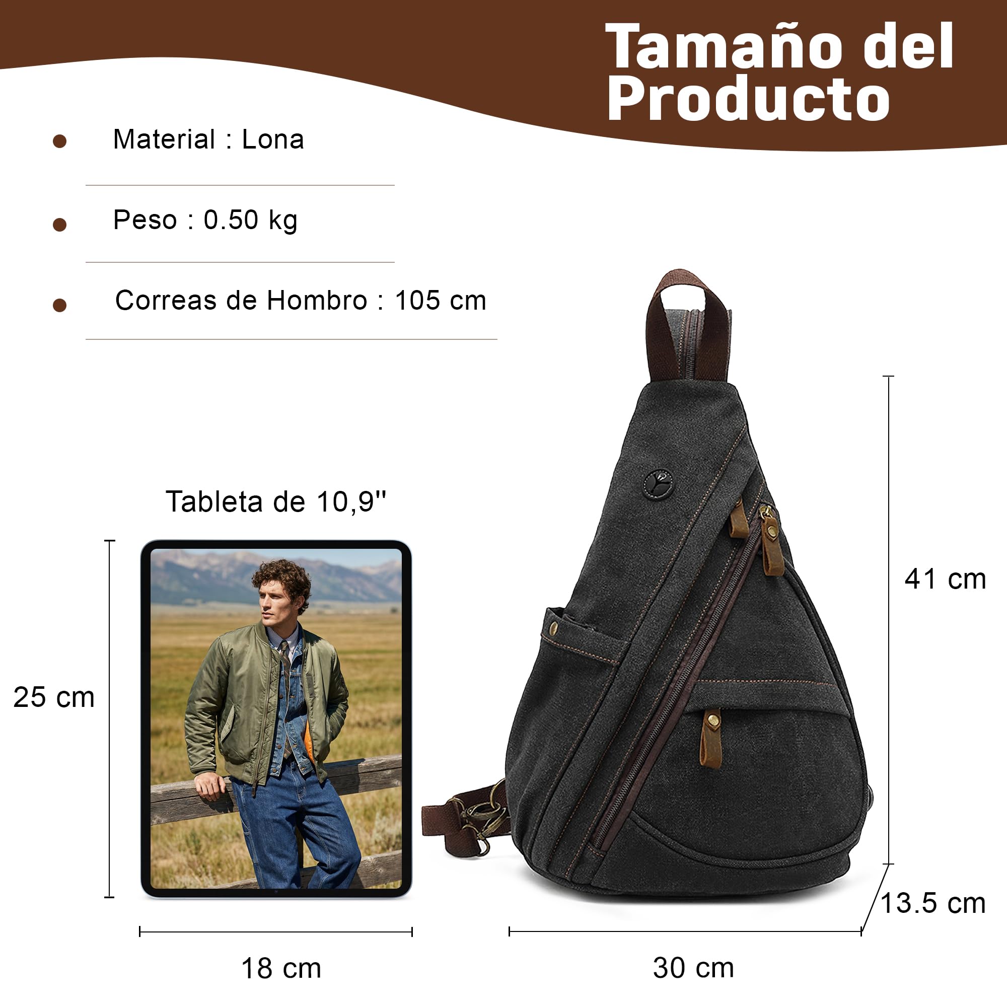 VARLIVOO Bolsos de Hombro para Hombre Sling Bag Bolsos Cruzados Bandolera Bolsa de Pecho Crossbody Bolsa Senderismo Viajes Cámping Ciclismo Montañismo Lona Sling Backpack Negro
