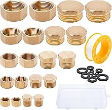 20 x Brass Brass Plumbing Plugs 1/8 1/4 1/4 3/8 1/2 3/4 Threaded Plumbing Plug Plug Female and Male with Hose Washers, Waterproof Tape Plumbing Plugs Water Inlet Tap