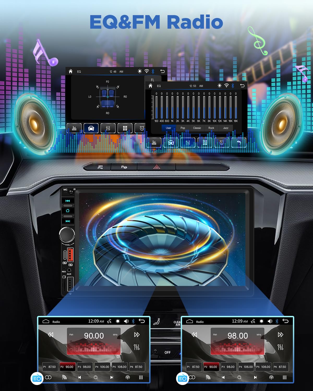 NHOPEEW Radio samochodowe 1 Din Bluetooth z ekranem dotykowym 7 cali, radio samochodowe Mirror Link z tylną kamerą FM EQ sterowanie kierownicą podwójny port USB karta TF typu C AUX oświetlenie 7
