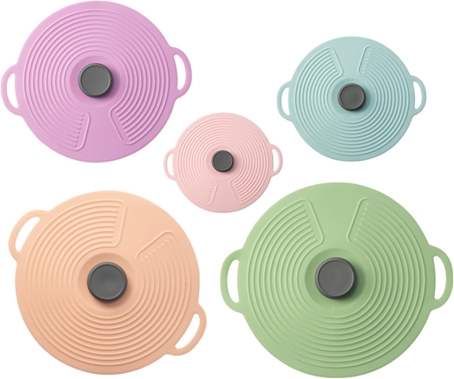 Silicone Lids 5Pcs Silicone Lids for Pots and Pans 12.4/11/9.1/7.9/6'' Silicone Pot Lids Food Grade Silicone Bowl Covers with Handle Reusable Suction Seal Covers