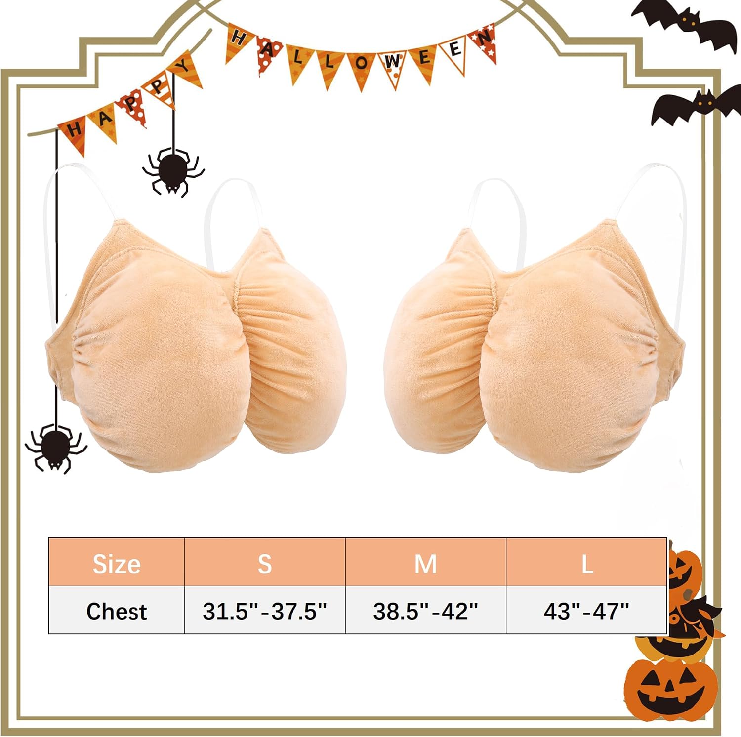KUOIN Women Fake Chest Granny Costume, Old Lady Grandma Fat Suit Accessories with Adjustable Straps