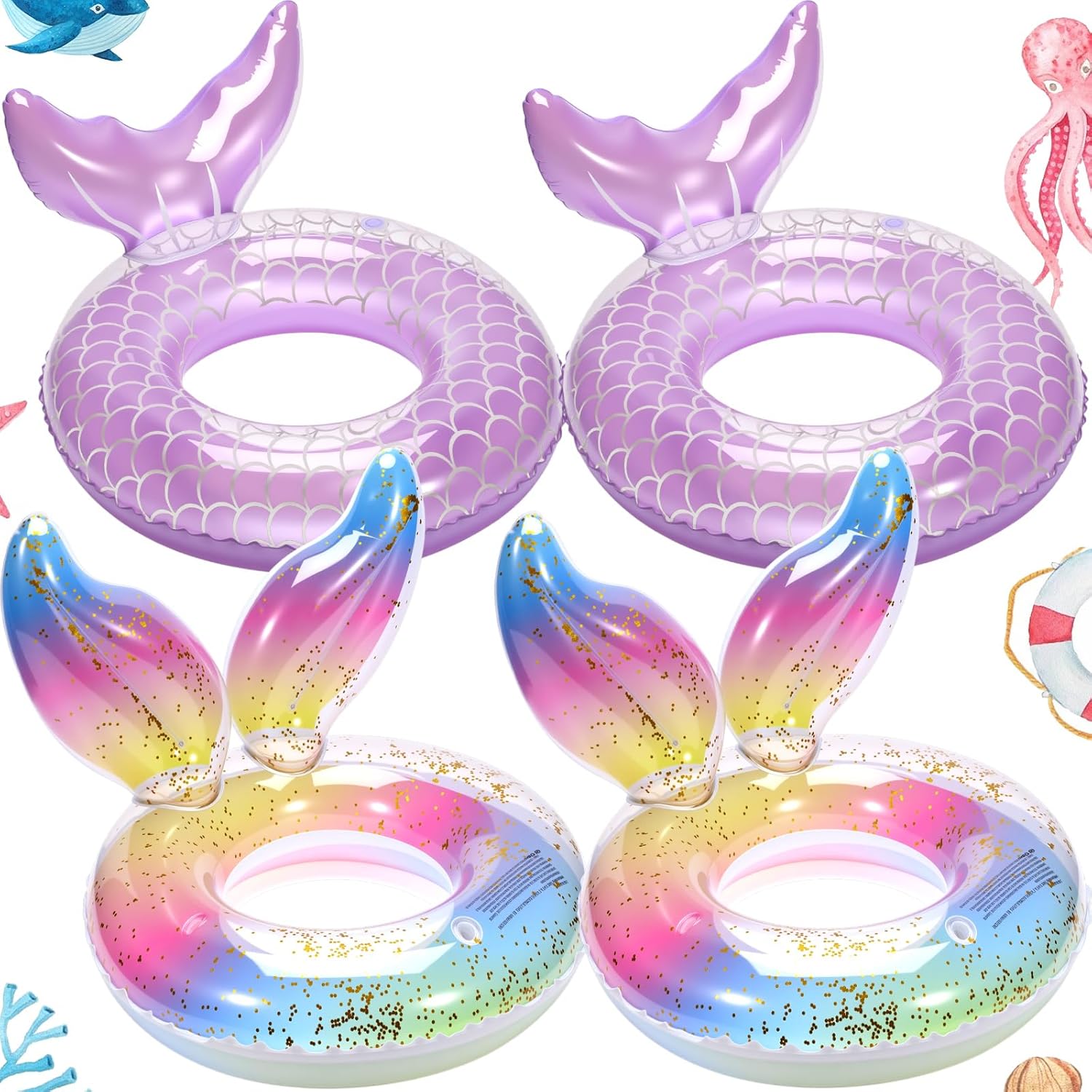 Neer 4 Pcs Pool Float Inflatable Swimming Ring Pool Swimming Float Tube Decorations Beach Toys for Kids Infants Beach Water Activities