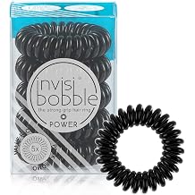 invisibobble Power Traceless Spiral Hair Ties - 5 Pack - True Black - Strong Elastic Grip Coil Hair Accessories for Active Women - No Kink, Non Soaking - Gentle for Girls Teens and Thick Hair