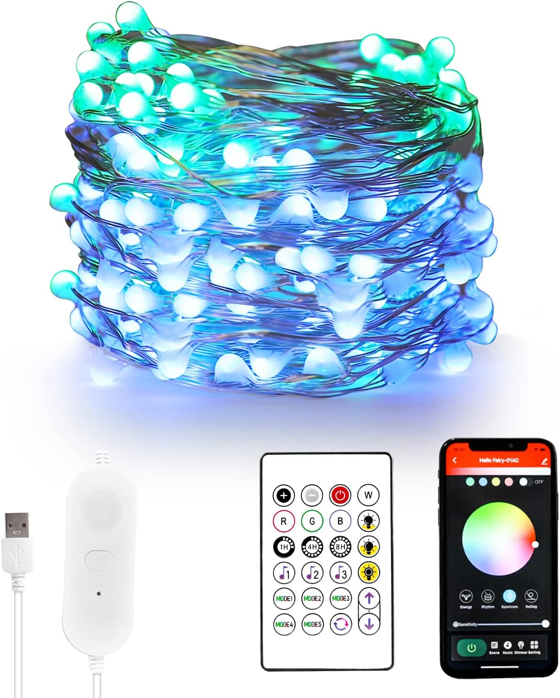 LED Fairy String Lights, APP Controlled Starry Lights Music Sync, 33FT Plug in Fairy Lights, USB Powered Color Changing Christmas Decoration Lights with Remote,16 Static Colors+Dream Colors
