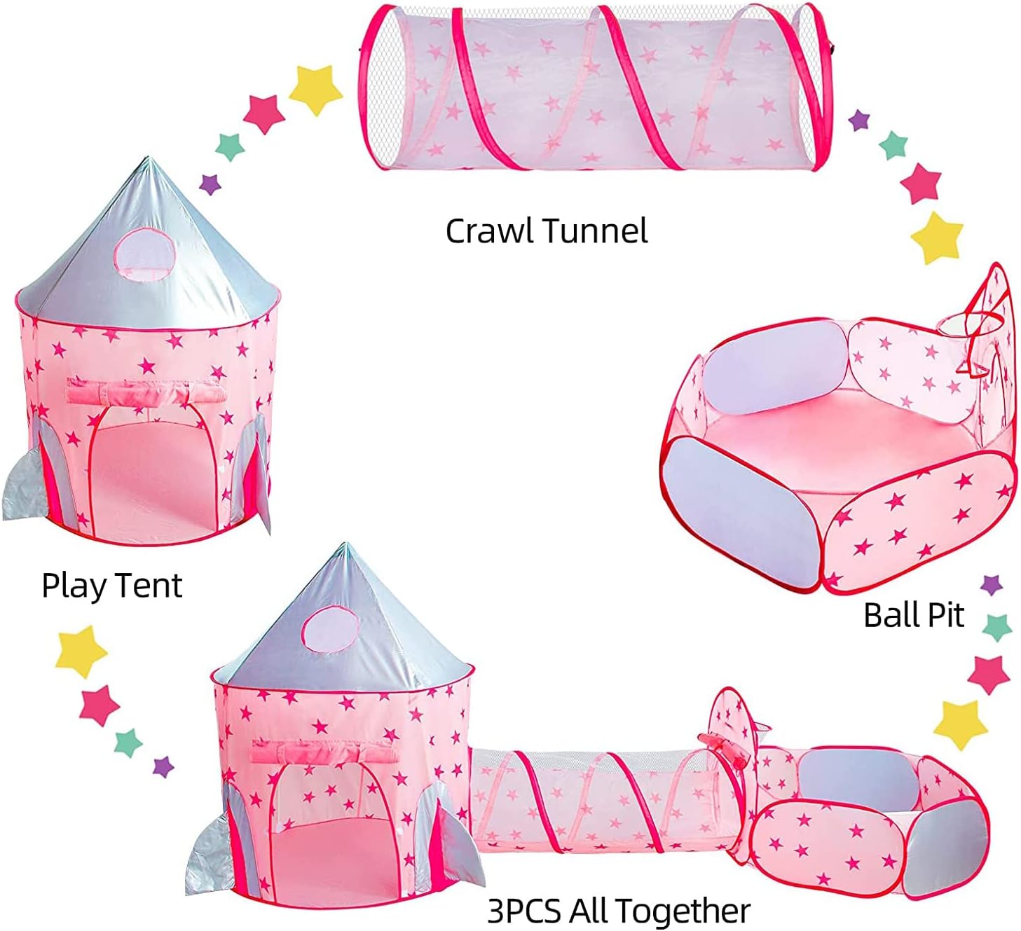 Piggy Poo and Crew Rocket Pop Up Tunnel and Tent Includes 50 Ball Pit Balls for Dogs Pigs Rabbits Cats Small Animals