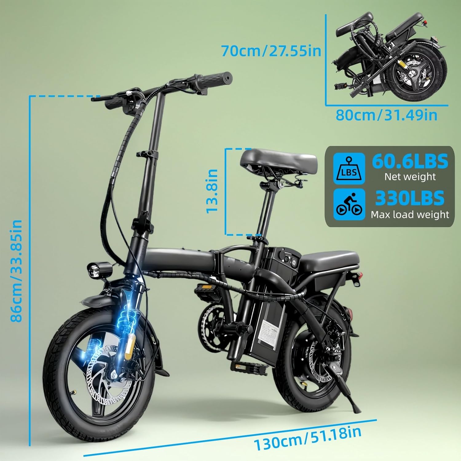 Dimensions and weight of the folding electric bike