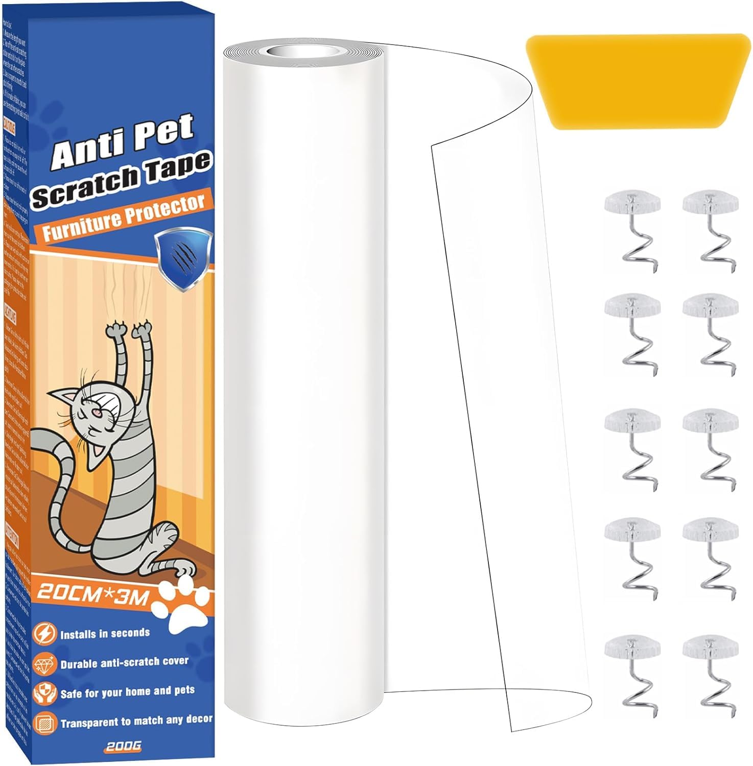 Cat Anti Scratch Tape, Traceless Sofa Protectors from Pets, Wear-resistant Anti Scratch Furniture Protector to Stop Cats Scratching Furniture, Transparent Door Protector for Carpet, Couch (300cm*20cm)