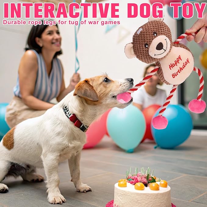 Juguete Mordible y Sonoro para Perros EXPAWLORER Oso de Cumpleaños miniatura 6