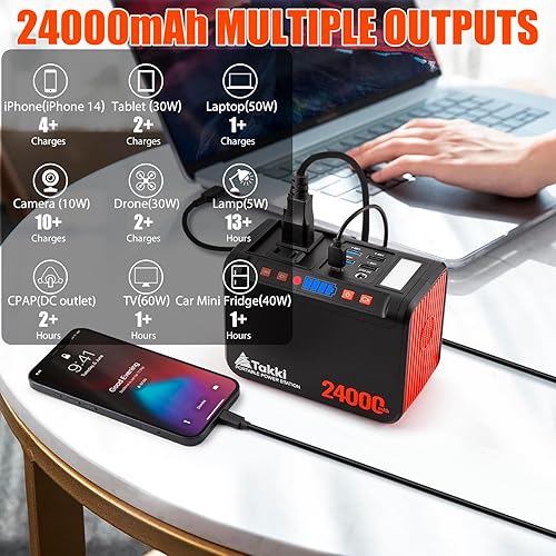 Miniatura 3 de Takki - Estación de energía portátil de 88 Wh, generador solar, batería externa con puertos USB de 110 V de CA y CC, linterna LED para campamento,