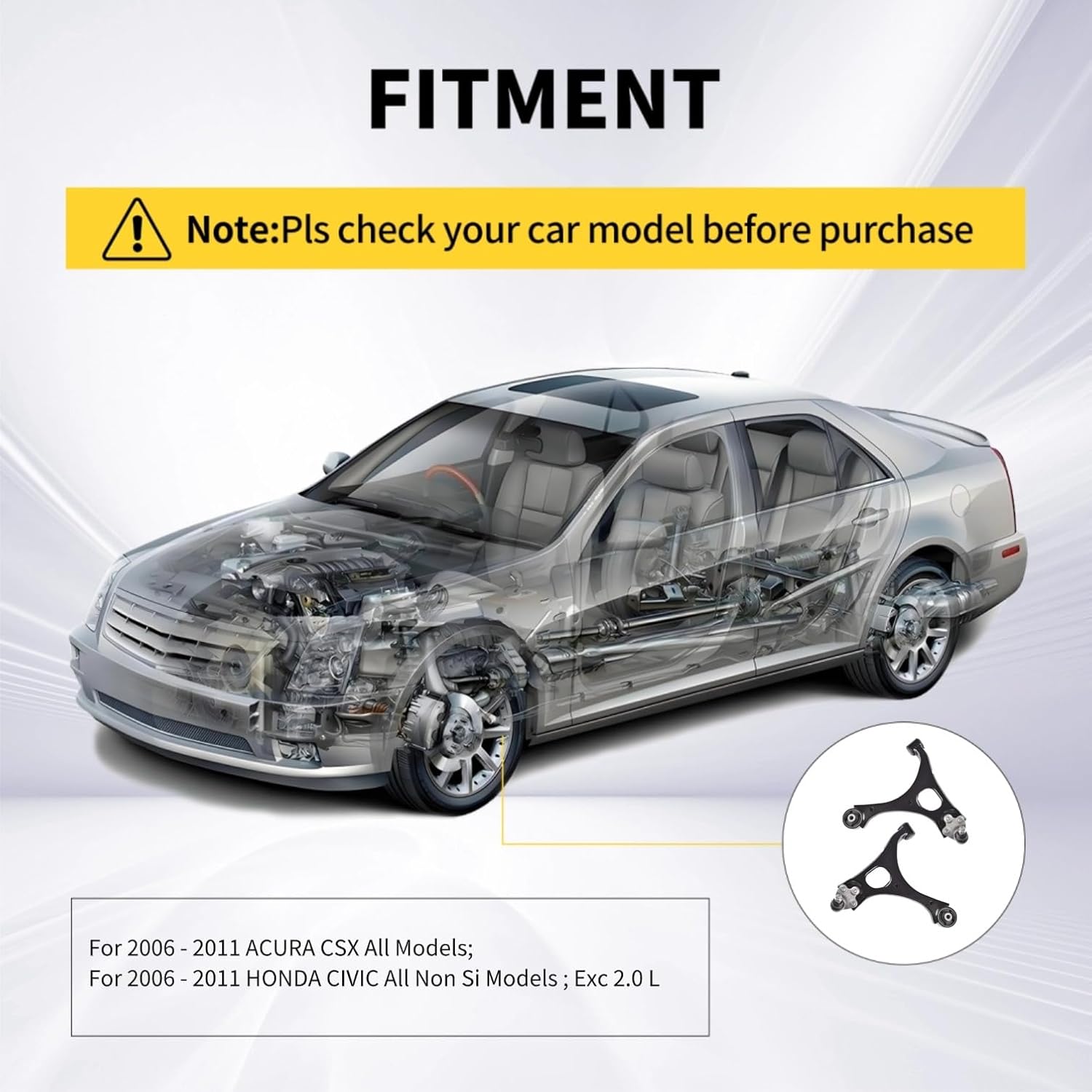 Front Lower Control Arm w/Ball Joint Fit for Acura CSX 2006-2011 All Models, Honda Civic 2006 2007 2008 2009 2010 2011 All Non Si Models; Exc 2.0 L- 2 PCS Suspension Kit MS60100 MS60101
