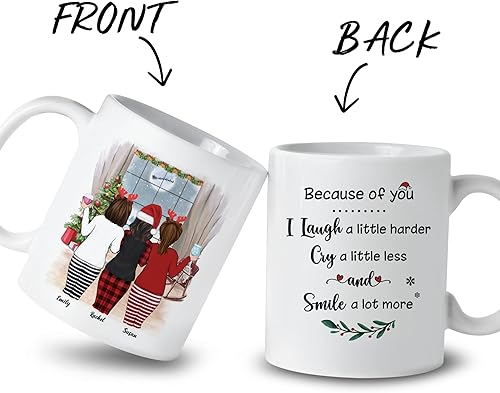 Miniatura 32 de Gossby Taza de café de Navidad personalizada para amigas, regalos de amistad personalizados para mujeres con diseño, nombre, regalo de mujer para 3