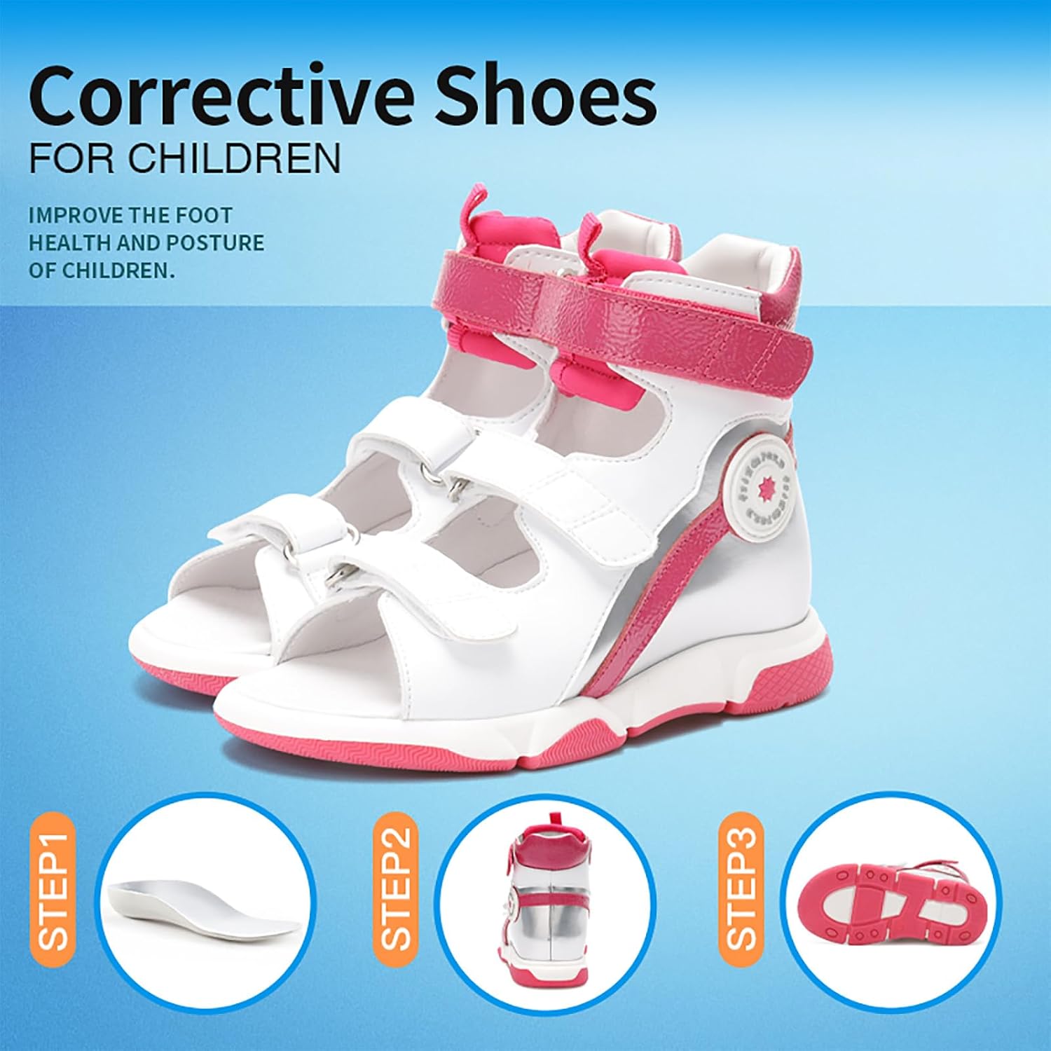 princepard Toddlers Orthopedic Sandals with Arch and Ankle Support,High-top Corrective Shoes for Kids - Image 3