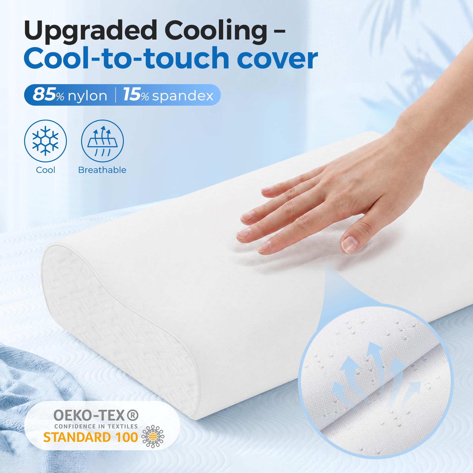 Elviros Ergonomisches Nackenstützkissen aus Memory Foam, Höhenverstellbares Sandwichkissen für Seiten- und Rückenschläfer, Kissen mit Abnehmbarem Atmungsaktivem Bezug, 60x35,5x13,5cm