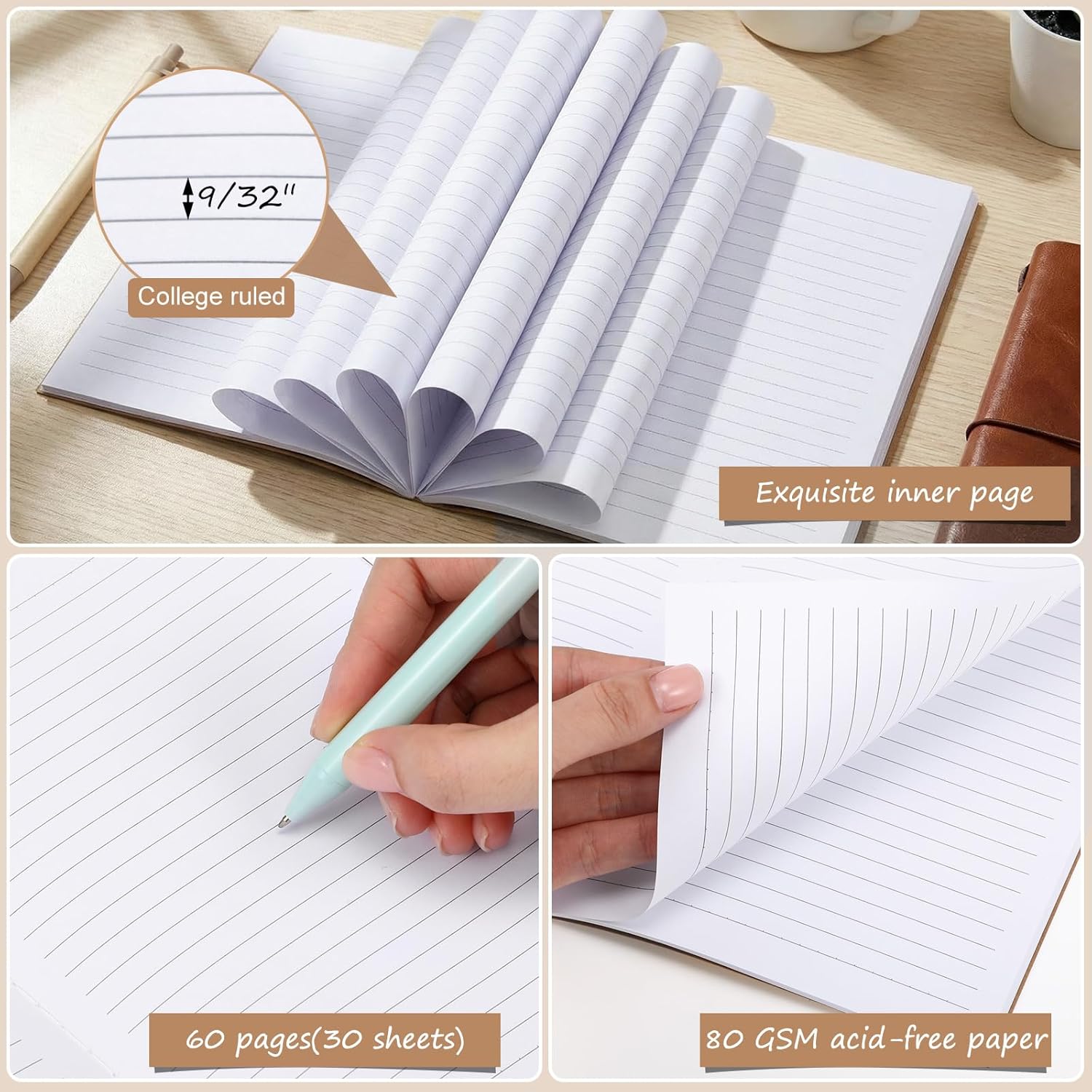 Harloon A5 Composition Notebook Journals 8 x 5.75 in College Ruled Kraft Notebooks with Rainbow Spines Small Lined Composition Book for Office Home (Stylish Color,24 Pcs)