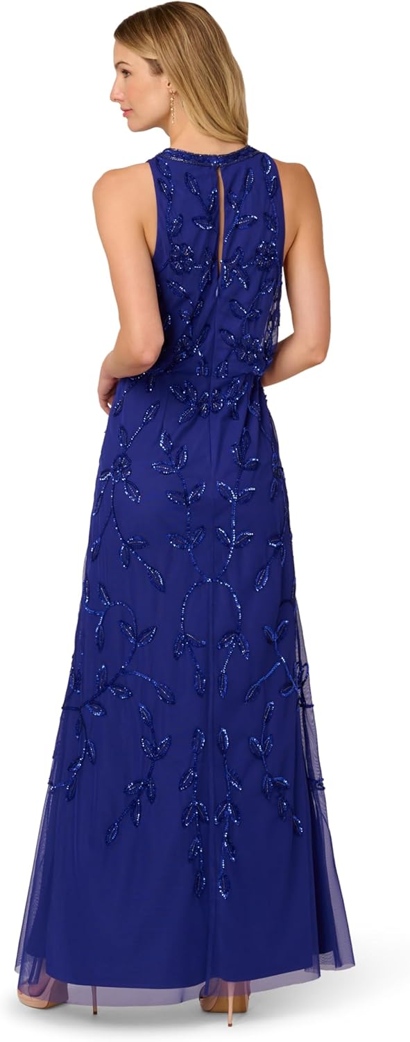 Adrianna Papell Women's Blouson Bead Long Dress, Dark Blue Violet, 16 - Image 2