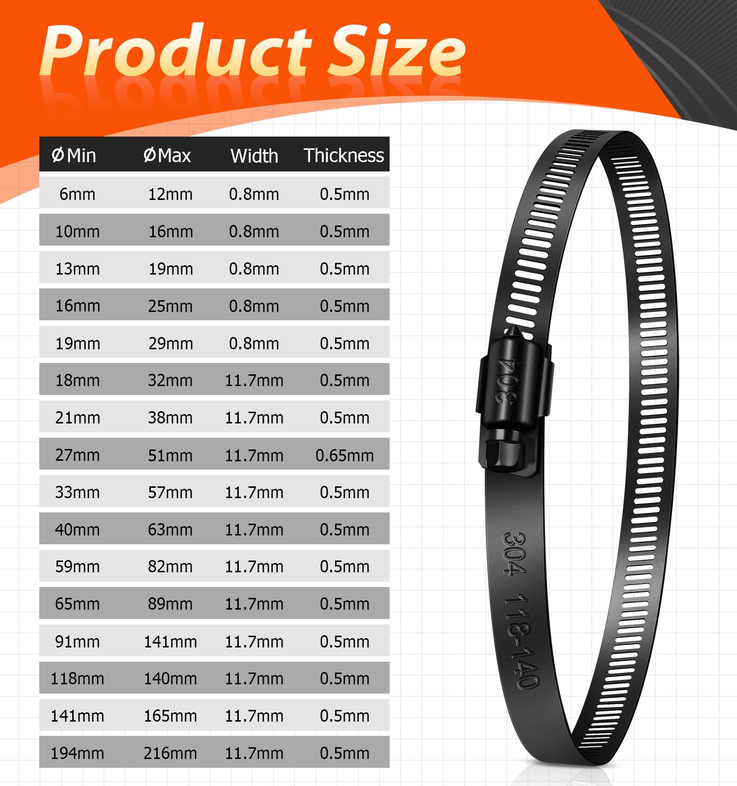 Negro Abrazaderas para manguera 118-140mm, 4 piezas Abrazaderas para piscina de acero inoxidable, gran abrazadera de tubo Abrazaderas de tubo para ventilación, tubo de piscina, tubo de