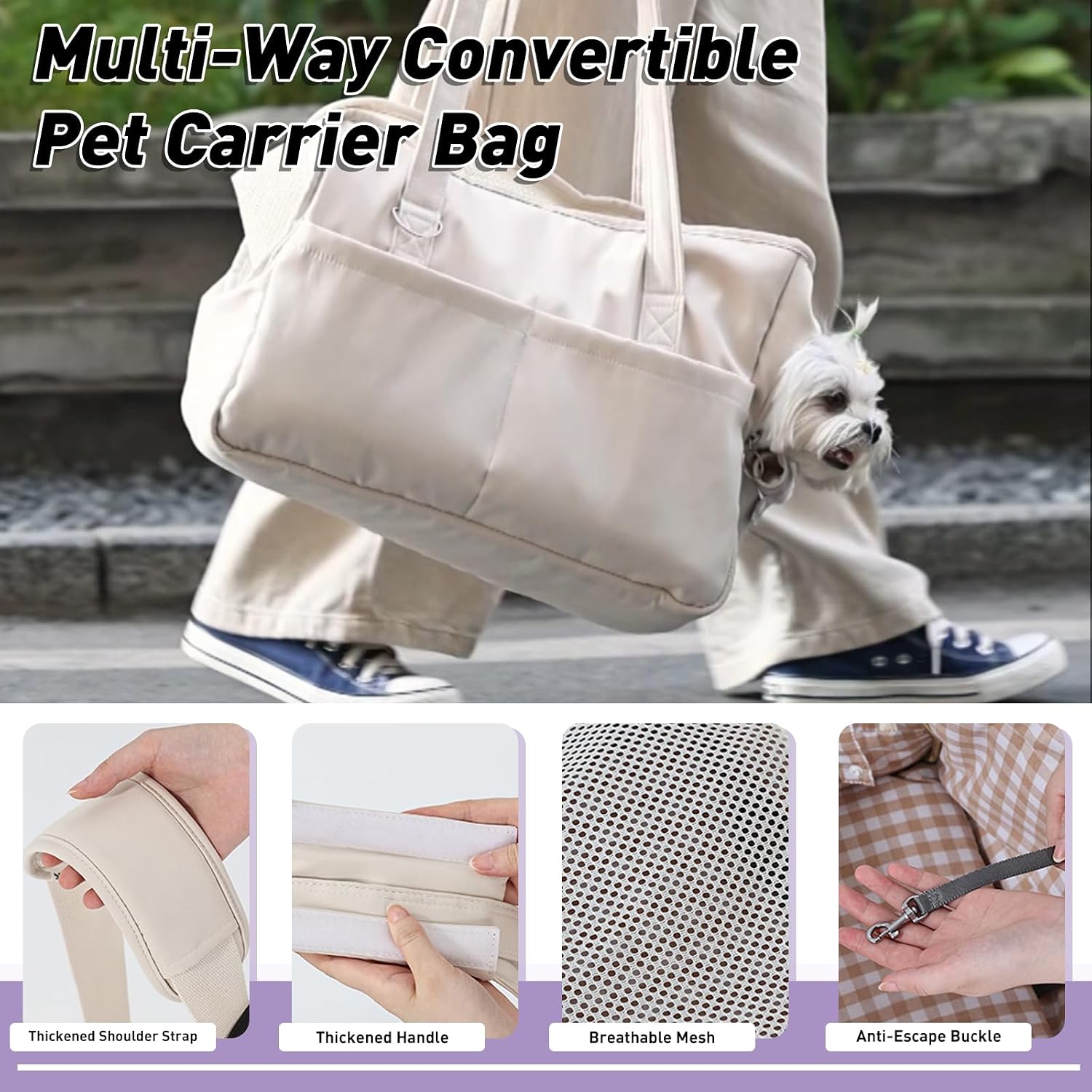 ETIAL 3-in-1 Multi-Way Convertible Pet Carrier Bag - Hands-Free Crossbody/Shoulder/Handheld Tote Purse for Cats & Dogs up to 13lbs, Anti-Escape Strap, Dual-Sided Windows Green