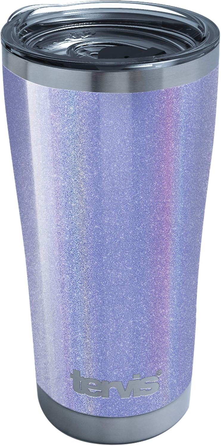 Super Big Clearance! Tervis Triple Walled Powder Coated Stainless Steel Insulated Tumbler Cup Keeps Drinks Cold & Hot, 20oz, Shimmer Silver Violet