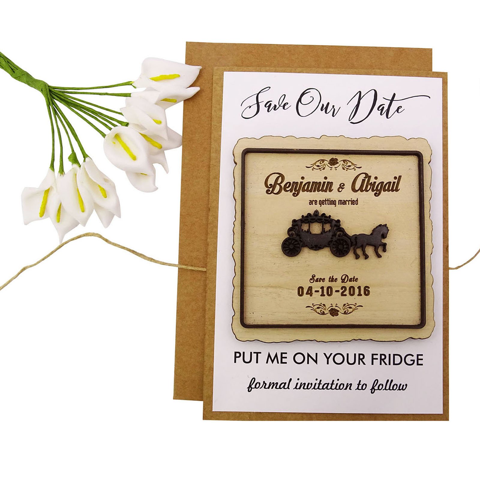 Aimant de mariage gravé à offrir à vos invités avec enveloppes assorties