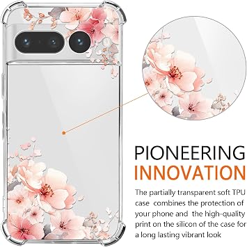 for Google Pixel 7 Pro Case 2 Pack, Floral Print Clear TPU Shockproof Cover, Reinforced Corners, Slim Elegant Lightweight Design, Precise Camera Cutout (Pink Cherry & Mint Floral)