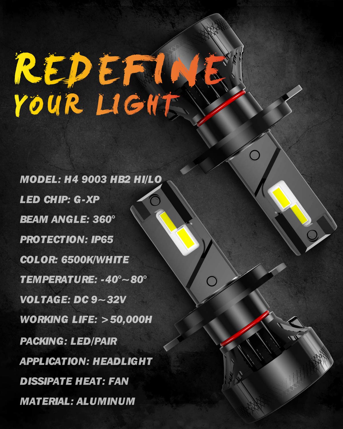 OUSHI Bombilla H4 LED Coche, 110W 20000LM Canbus 6500K Xenon Blanco 9003 HB2 Alto/Bajo LED Bombillas Faros Delanteros para Coches Kits de Conversión (Paquete de 2)