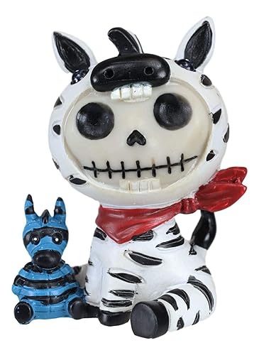 Ebros Gift Furry Bones Safari Zebra Horse Costumed Skeleton with Sidekick Blue Shadow Zeebie Collectible Figurine 3" Tall Furrybones Halloween Ossuary Macabre Collector Item Sculpture
