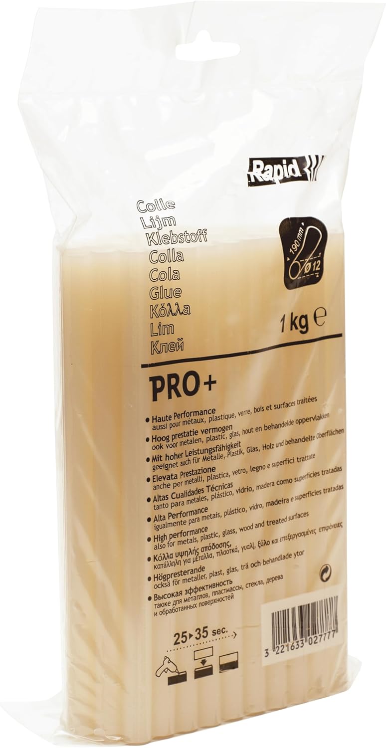 Rapid Pro+ Yellow Hot Glue Sticks, Diameter: 12 mm, Length: 190 mm, 1 Kg, PRO, 40302777