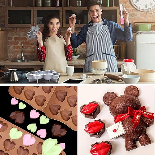 Miniatura 5 de 6 piezas de molde de silicona grande de oso de peluche 3D para chocolate, moldes de corazón de diamante rompibles, moldes de silicona para el día de