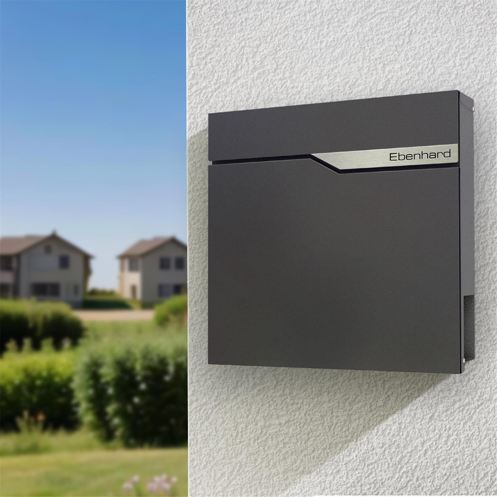 Metzler buzón Moderno Ebenhard en DB 703 Gris micáceo – buzón de Pared con Compartimento para periódicos – buzón con Placa de Nombre de Acero Inoxidable V2A – tamaño: 37 × 37 × 10,5 cm