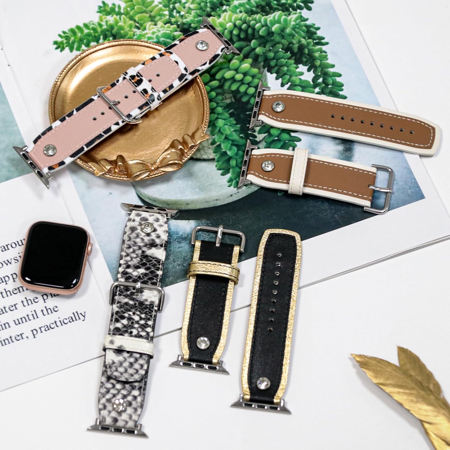 Joyozy Leather Band Compatible with Apple Watch Band 38mm 40mm 41mm 42mm 44mm 45mm 49mm, Luxury iWatch Band with Bling Crystal for Ultra, Series SE/10/9/8/7/6/5/4/3/2/1, Designer Dressy Strap for Women