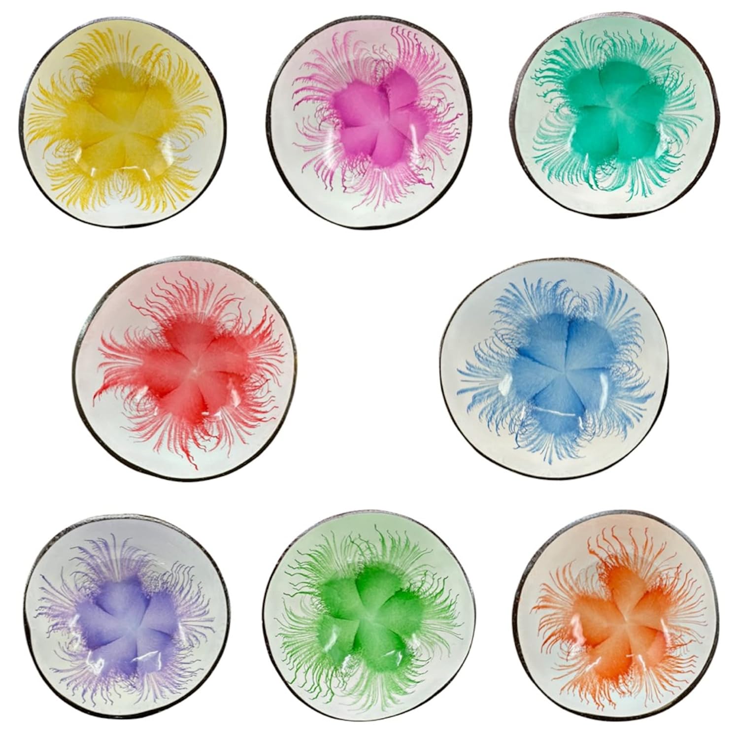 Colored Flower Coconut Bowls, Thailand Elephant Natural