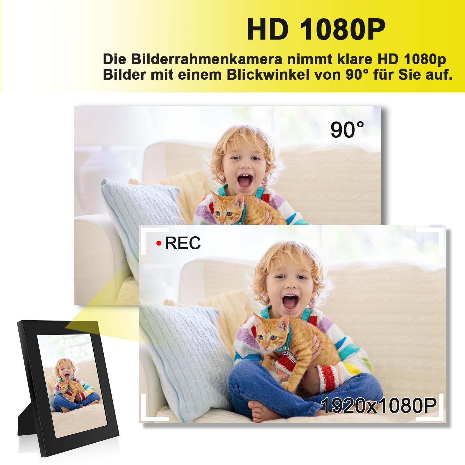 LXMIMI Bilderrahmen Kamera HD 1080P Kleine-Kamera, Fotorahmen Videokamera, Bilderrahmen Kleine Kamera Unterstützung Bewegungserkennung und Loop-Aufnahme, 4 Stunden Akkulaufzeit