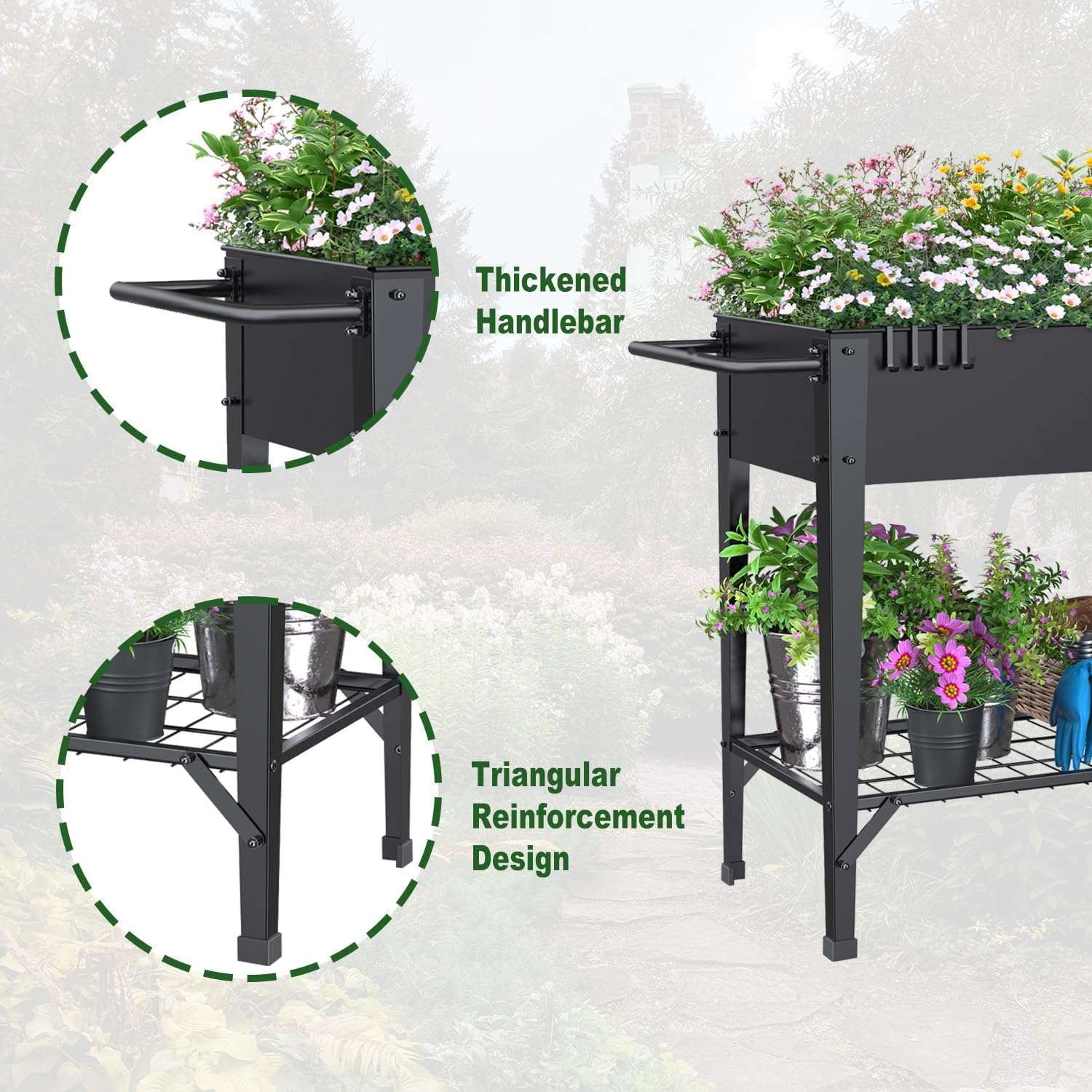 Highpro Raised Garden Bed with Wheels and Legs for Outdoor Use, Mobile Elevated Planter Cart for Vegetable Herbs Flowers Potted Plants, Black
