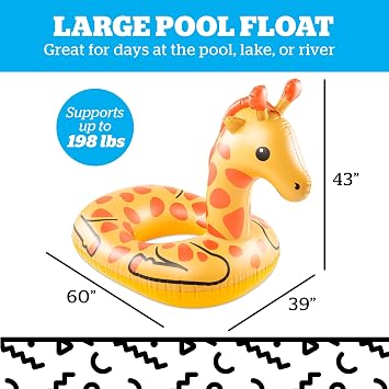 BigMouth Giant Animal Pool Float, Inflatable Floatie Tube, Blow Up Swim Ring, Outdoor Summer Pool Party Water Toy - Giraffe
