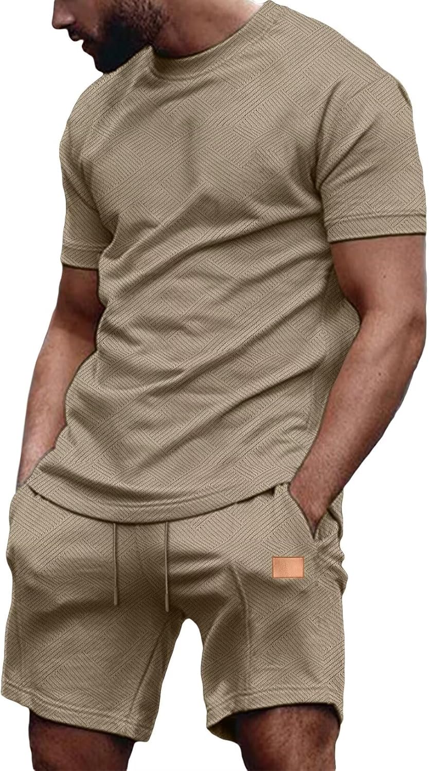 Dokotoo Men Mens Short Sets 2 Piece Outfits Summer Casual T Shirts and Shorts Tracksuit Sets with Pockets