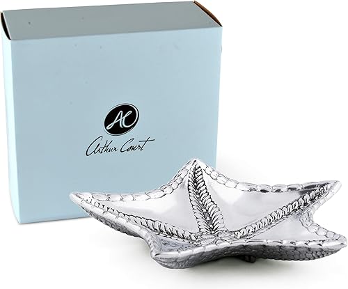 Arthur Court Bandeja de tocador de aluminio con estrellas de mar, organizador de almacenamiento de escritorio, catchall, valet, mesita de noche o