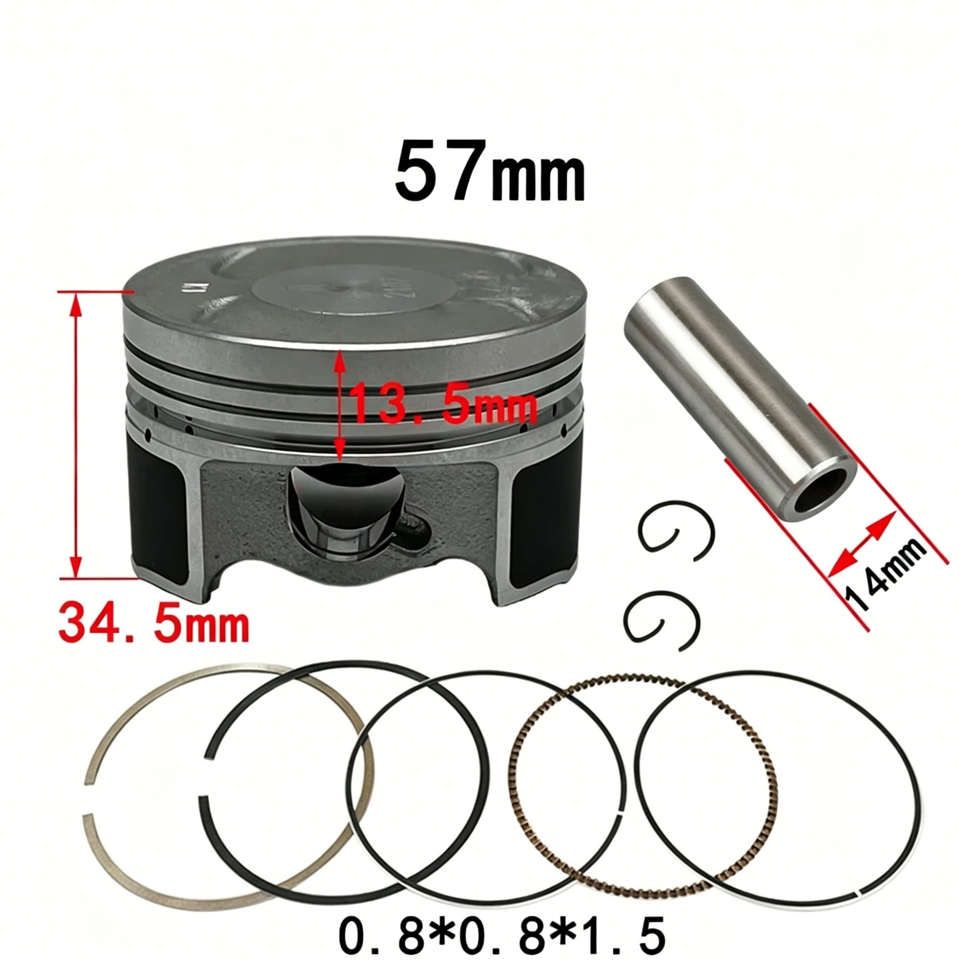 Fasce Elastiche Per Keeway Per RKF125 Per RKF125i Per EFI 125i 157MJ-2 Parti Motore Motociclo A 4 Valvole Kit Pistone 57 Mm (pin 14 Mm) Set Anelli Pistone