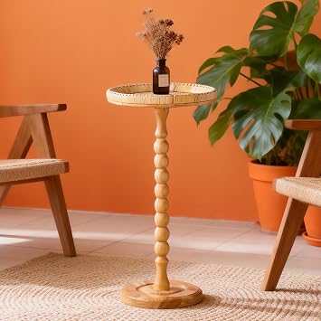 Solid Wood Round Side Table,mall Drink Table for Small Spaces,Round Side Table for Small Spaces, Boho Circle End Table Coffee Table with Solid Wood Leg for Living Room