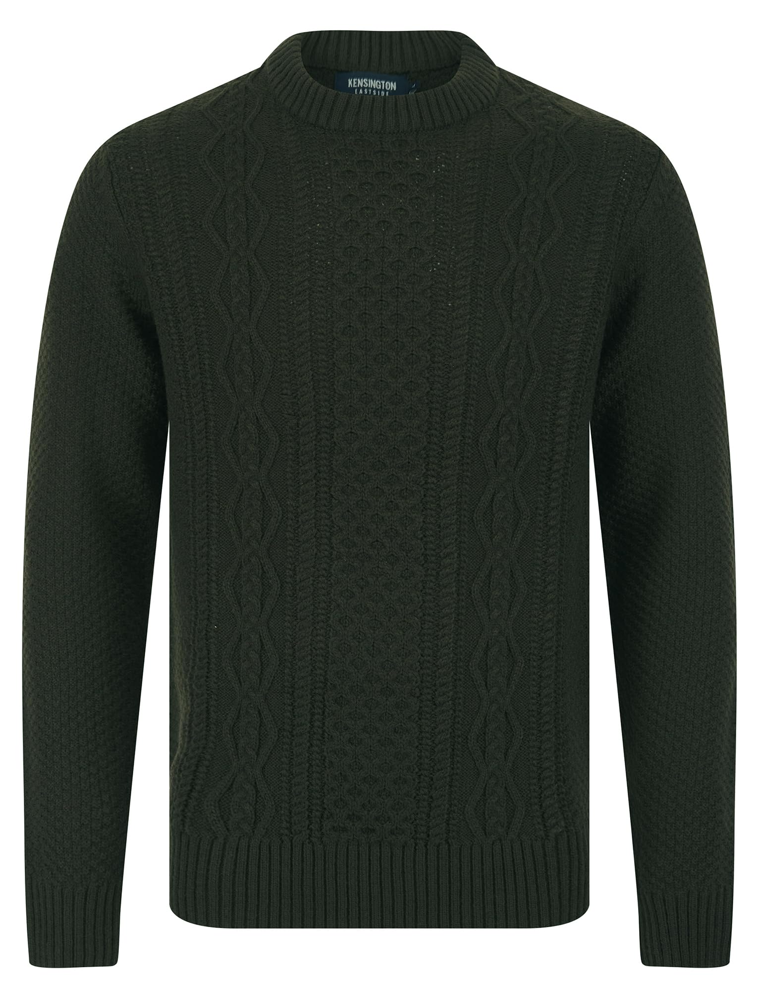 Kensington Eastside Men's Verigated Twist 'Goldstein' Wool Blend Chunky Cable Knitted Crew Neck Jumper